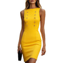 Women's Chic Cocktail Dress with Unique Button Accents