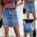 High-Waisted Denim Skirt with Frayed Hem