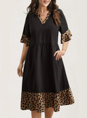 Chic V-Neck Women's Dress with Animal Print