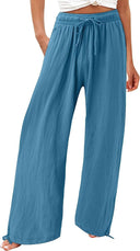 Chic Women's Wide-Leg Summer Trousers with Elastic Waist and Side Pockets