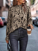 Chic Ruffled Collar Animal Print Blouse