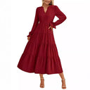 Women's Ruffle-Detail Maxi Dress with V-Neck Design