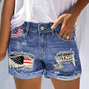 Chic Women's Denim Shorts with USA Graphic and Distressed Accents