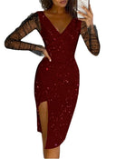 Chic Star Print Wrap Dress with Sheer Sleeves