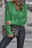 Chic V-Neck Blouse with Lace Sleeves