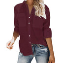 Summer Blouse for Women with Rolled Sleeves & Dual Pockets