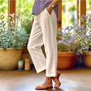 Women's Wide-Leg Linen Trousers with Pockets