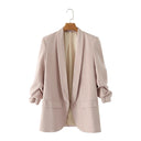 Chic Women's Blazer with Rolled Sleeves and Utility Pockets