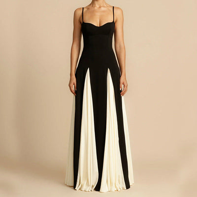 Chic Maxi Dress with Contrast Panels & Slim Straps