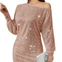Chic Mini Dress with Asymmetrical Neckline & Balloon Sleeves
