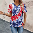 Women's Tie-Dye Short Sleeve Top with Button Detail