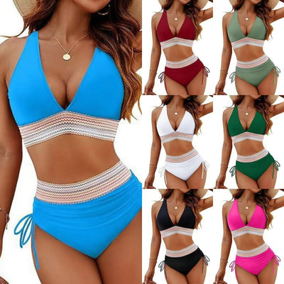 Women's High-Waisted Bikini with Chic Cut-Outs and Adjustable Straps