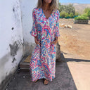 Chic Women's V-Neck Long Sleeve Dress with Pockets