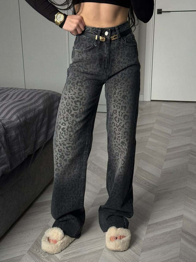 Leopard Print High-Waist Women's Jeans Style