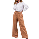 Stylish Bow Collar Blouse with Wide Leg Pants