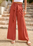 Chic Women's Palazzo Pants with Waist Tie and Pockets