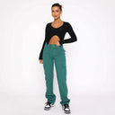 Women's Relaxed Fit Cargo Pants with High Pockets