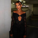Ladies Lace Deep V-Neck Bodysuit with Long Sleeves