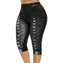 Stylish Women's 3/4 Leggings with Lacing Accents