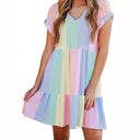 Modern Striped V-Neck Ruffle Dress for Women