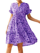 Floral Dress with Button Placket & Ruffle Accents