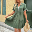 Women's Ruffle Detail Short-Sleeve Dress with Button Placket