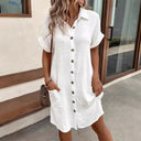 Chic Women's Cotton Blend Shirt Dress with Button Placket & Pockets