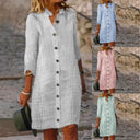 Stylish Women's Striped Shirt Dress with Button Placket and 3/4 Sleeves