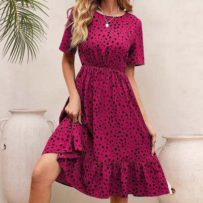 Chic Cotton Dress with Flared Skirt and Dots