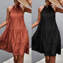 Chic High Neck Summer Dress with Flowing Skirt