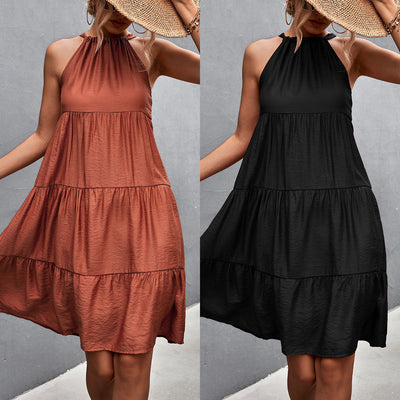Chic High Neck Summer Dress with Flowing Skirt