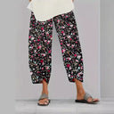 Floral Print Women's Wide-Leg Trousers with Stretch Waist