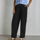 Relaxed Fit Women's Leisure Pants with Elastic Waist and Decorative Button Accents