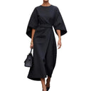 Chic Women's Maxi Dress with Balloon Sleeves and Waist Belt
