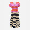 Chic Women's Maxi Dress with Deep V-Neck and Trendy Stripes