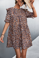 Trendy Leopard Print Women's Dress with Ruffles