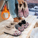 Flower-Designed Women's Slippers with Plush Lining