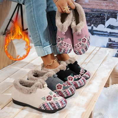 Flower-Designed Women's Slippers with Plush Lining