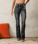Trendy Women's Flared Jeans with Distressed Design