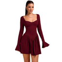 Chic Heart Neckline Women's Dress with Flowy Skirt