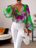 Graphic V-Neck Blouse for Women