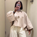 Voluminous Sleeve Women's Cropped Blouse