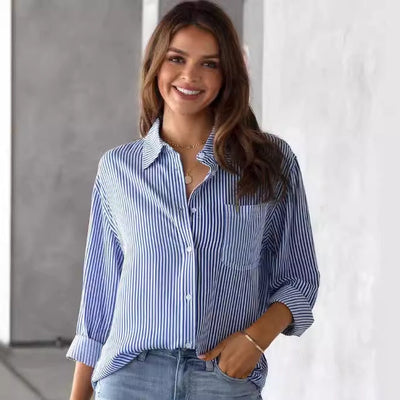 Stylish Vertical Striped Women's Blouse