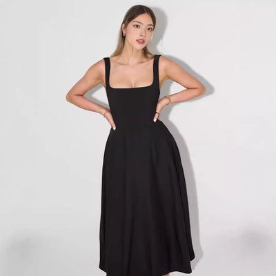 Stylish Women's A-Line Maxi Dress with Square Neck