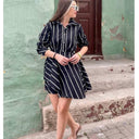 Chic Women's Asymmetrical Stripe Shirt Dress