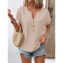 Chic Women's Button Placket Blouse with Round Neck