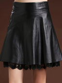 Chic Faux Leather Skirt with Lace Decoration