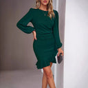 Ruffled Puff Sleeve Women's Wrap Dress