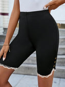 Chic Bermuda Shorts with Lace Trim and Button Accents