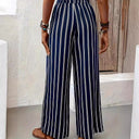 Striped Women's Summer Pants with Elastic Waistband